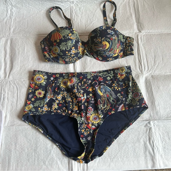Tory Burch Other - NEW Tory Burch Women Swim Suit 2 Piece SP Floral Birds Blue Yellow Nylon Blend